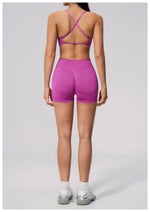 Seamless Yoga Excersize Sets Women Cross Back Sports Bra Tracksuit Workout Clothes High Waist Hip Lifting Shorts Fitness Suits