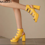 NASBAVI Women Sandals High Heels Summer Fashion Ankle Buckle Strap Female Gladiator Sandals Platform Shoes Block Heels Size 45