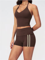 Color Blocked Yoga Suit 2 Pieces Women Slim Sports Tank Top High Waist Leggings Shorts Outfit Tight Outdoor Running Fitness Suit