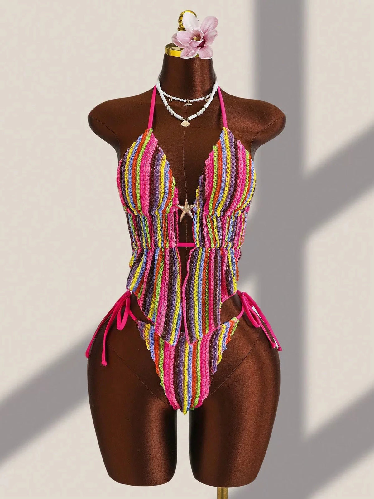 DEKA Bohemia Lace-up Bikini Set Hollowed Swimwear Women Beach Backless Swimsuit Femal Summer Straps Monokini Lady Bathing Suit