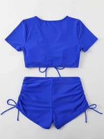 Sexy Drawstring Bikini Set 2026 Women Green Black Short Sleeve Two Piece Swimsuit Summer Bathing Suit Pleate High Waist Swimwear