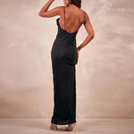 Color Printed Spaghetti Strap Maxi Dresses For Women Sexy V-neck Slim Backless Folds Dress Fashion Evening Party Elegant Vestido