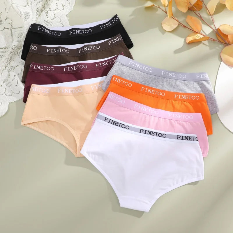 FINETOO 4Pcs Women'sCotton Panties Sexy Breathable Low WaistBriefs Letter Straps Underwear Soft Stretch Comfortable Lingerie