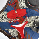 Solid Color Bikini Sexy Hollow Out Bandage Cross Thong Swimwear Women Halter Backless Bathing Suit High Waist Swimsuit 2026 New