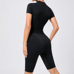 Women's One-Piece Suit Zipper Short Sleeve Gym Push Up Workout Clothes Fitness Short Bodysuit Sportswear Jumpsuits