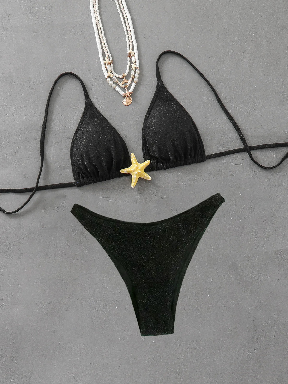 Sexy Metal Starfish Designer Bikini Set 2025 Women Shiny Green Black Push Up Micro Swimsuit Beach Bathing Suit Thong Swimwear