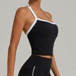 Women's Seamless Yoga Tank Top - Adjustable HALTER Neck & Quick-Dry Fitness Shirt Color Block Running Sports Gym Workout Top