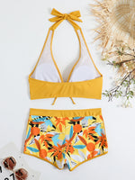 2026 Halter Bikini Set Short Swimsuit Women High Waist Swimwear Female Printed Bathers Swimming Bathing Swim Suit Beachwear