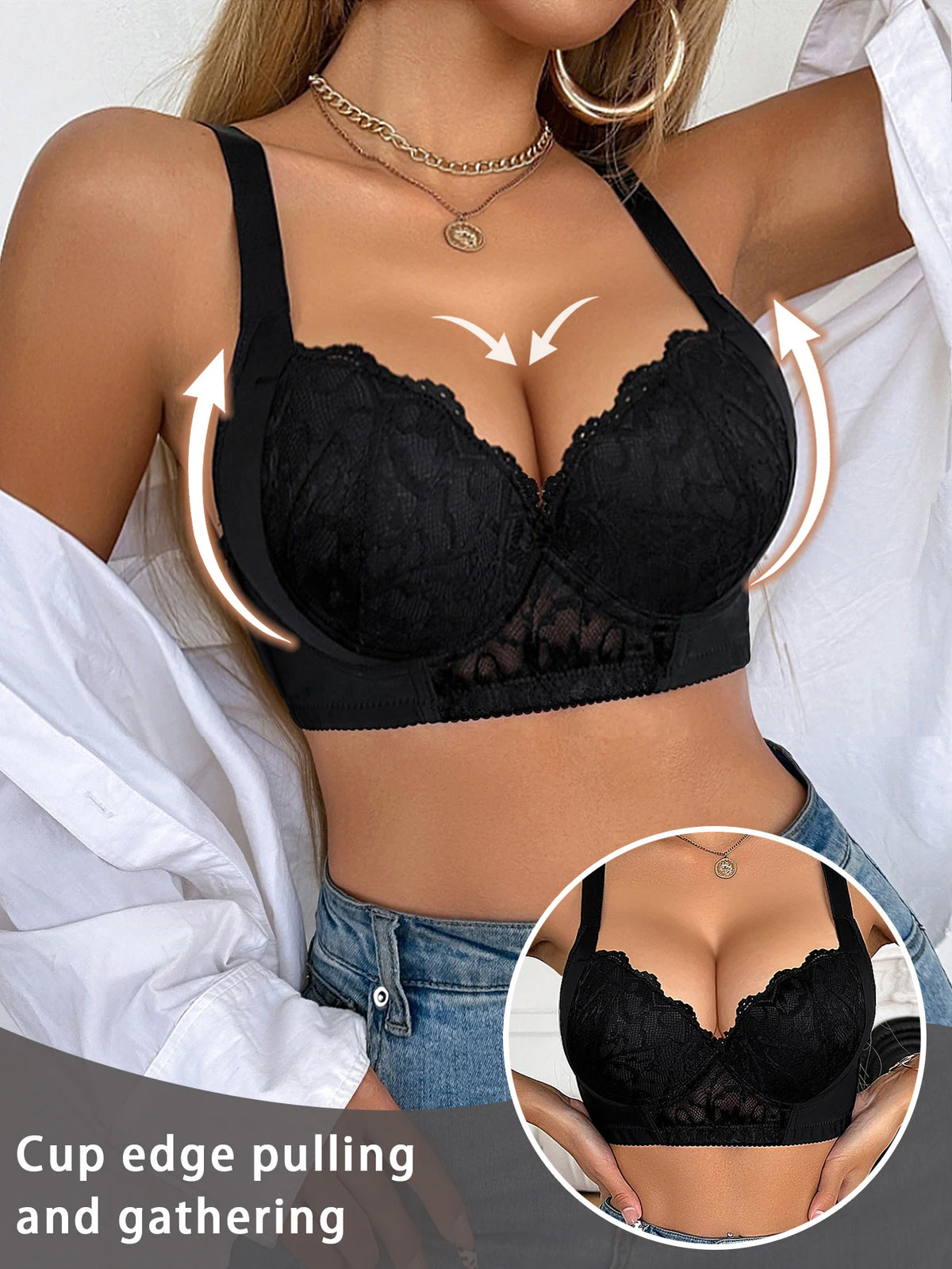 Push UP Bra for Women Lace Trim B C Cup Padded Bust Enhancing sexy bras Side Support Function Comfortable bra