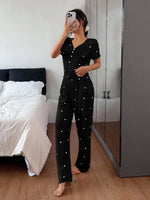 Autumn Winter Women's Sleepwear Short-Sleeve Tops and Ribbed Trousers Pajamas Set Casual Homewear Loungewear