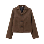 Foridol Buttons Brown Suede Jacket Autumn for Women Pockets Casual Turn Down Collar Short Jacket Femme Veste Chic New Coat