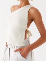 Women Off One Shoulder Tank Tops Solid Color Stylish Side Tie Design Vest Summer Fashion Streetwear