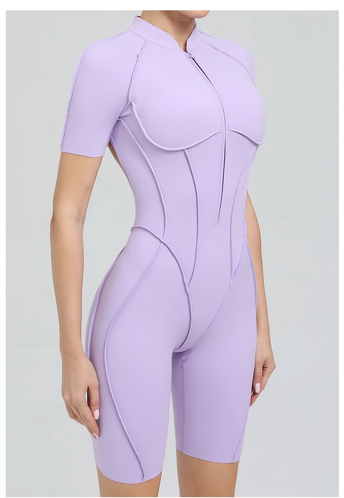 Summer Zipper Workout Jumpsuit Sports Overalls Women Running Fitness Short Sleeve Yoga Bodysuit