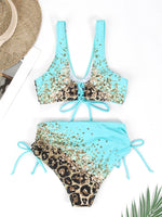 2026 Drawstring V Neck High Waist Bikini Women Printed Swimwear Female Swimsuit Bathers Bathing Swimming Suit Beachwear Summer
