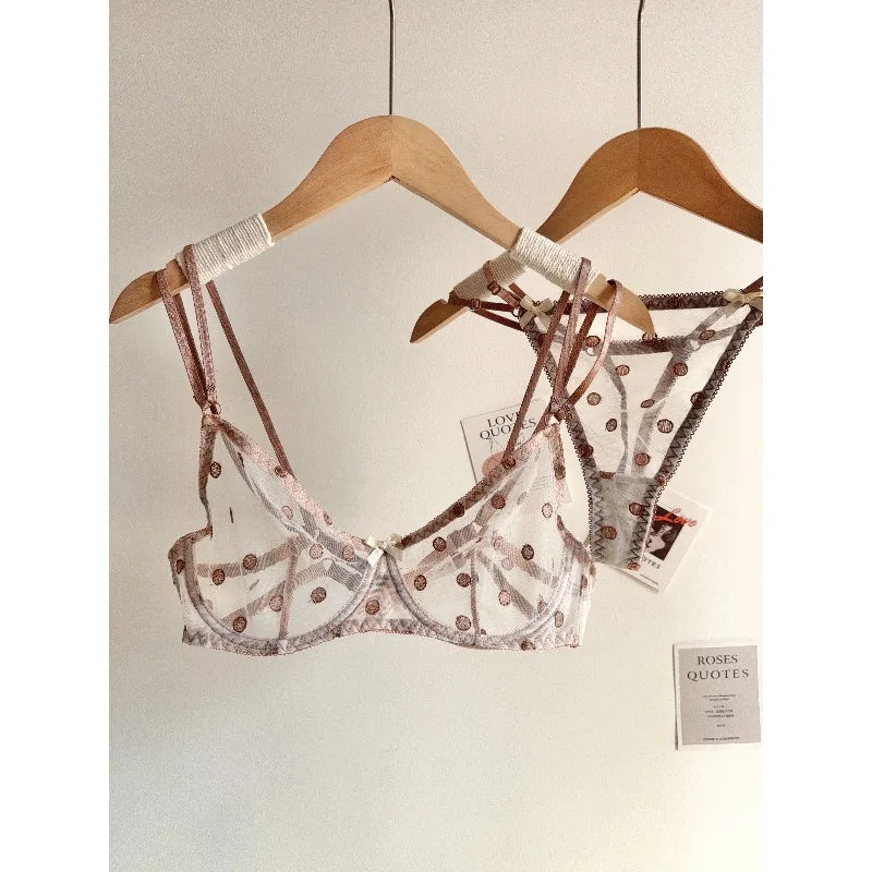 Affordable French Lace Lingerie Set | Sexy Mesh Push Up Bra for Big Bust, Ultra Thin Slimming Anti Sag Women's Bra Set MOYISU AB