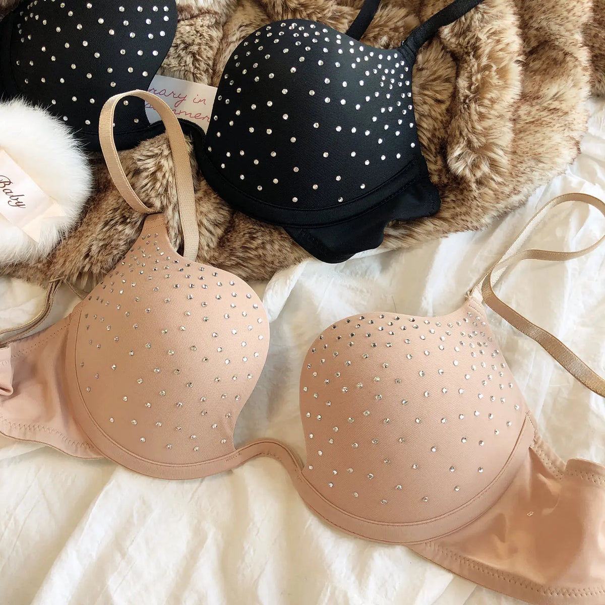 Fashion Hot Drill Lingerie Sexy Women Push Up Bra Shining Zircon Decoration Brassiere Invisible U-shaped Thickened Cup Underwear