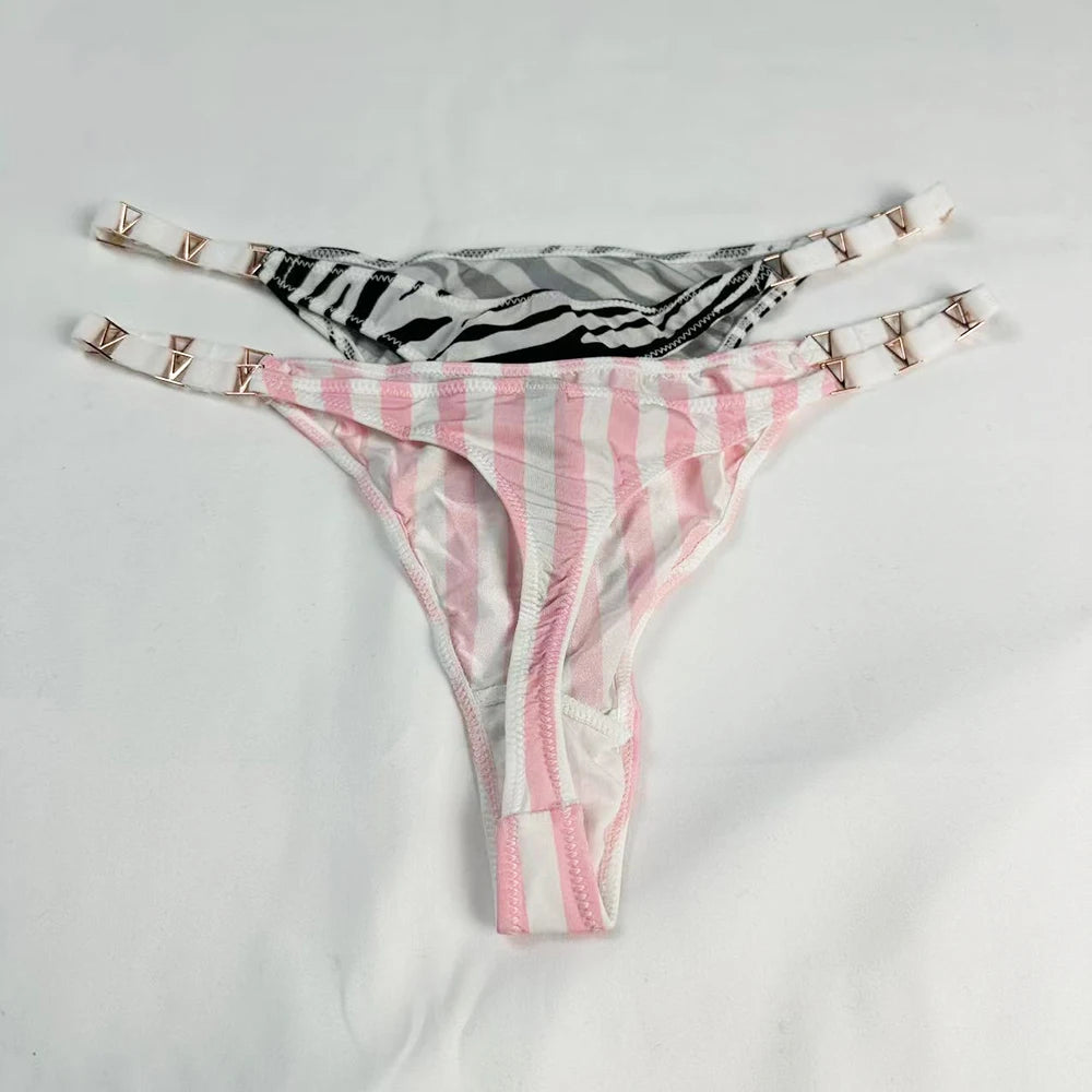 Low Rise Sexy Thong Women Underwear Briefs Seamless Panties Zebra Flower Luxury Metal Buckle G String Bikini Girls Female Panty