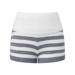 Women Spring Summer Striped Knit Shorts Slim Fold Over Low Rise Mini Shorts for Daily Office Party Club