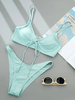 Ribbed Underwired V-Bar Bikini 2026 Women Swimsuit Female Swimwear Two Pieces Bikini Set Knotted Push Up Bathing Suit Swim Lady