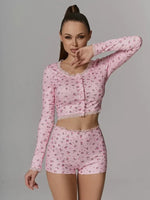 Women's Sleepwear Floral Lace Trim Pajamas Set Short Sleeve Top and Shorts Casual Comfortable Summer Loungewear