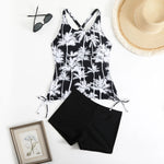 High Waist Swimwear Women 2025 New Two Pieces Swimsuit with Shorts Coconut Palm Print Tankini Set Summer Bathing Suit Trunks
