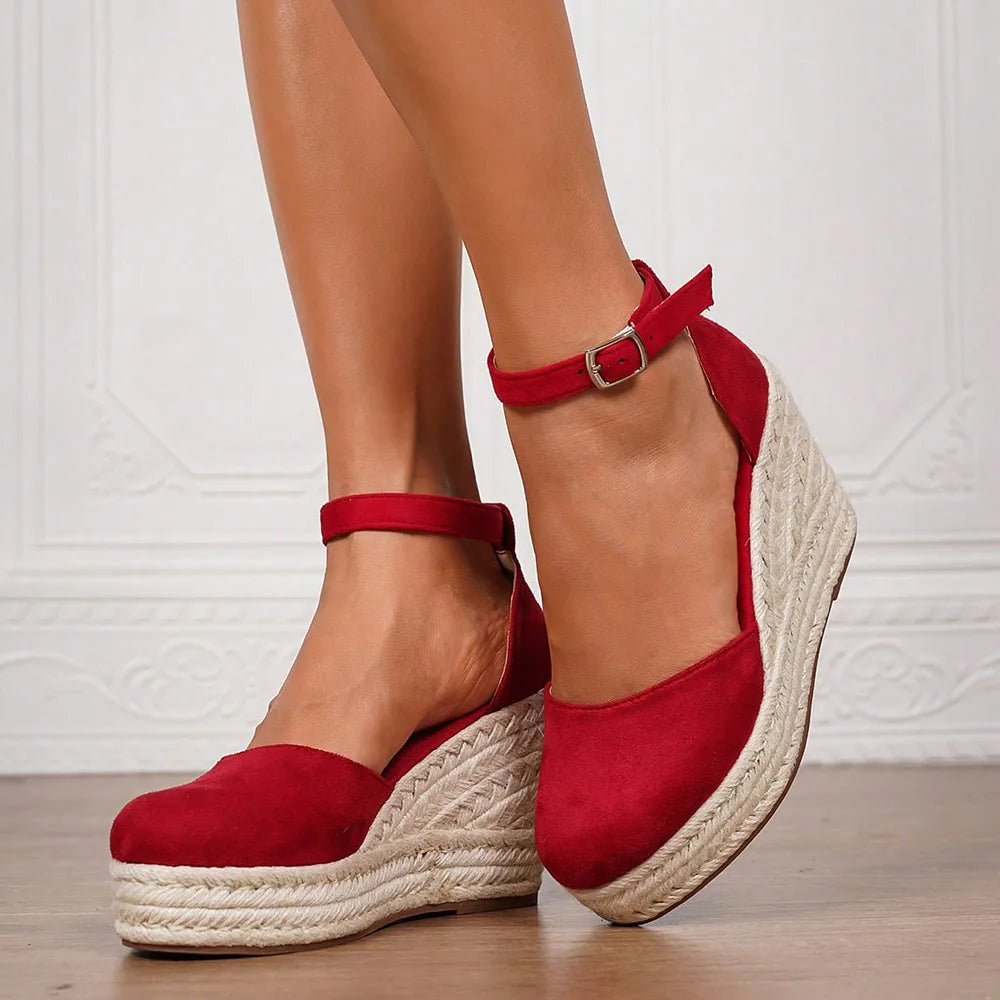 2025 Comfy Walk Big Size 43 Summer Bohemian Platform Espadrilles Sandals Women Ankle Strap Sandals High Heels Wedges Shoes Woman