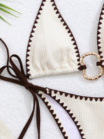 Sexy Beige Contrast Micro Bikini Women Metal Circle Push Up Bra Bandage Thong Swimsuit 2026 Summer Holiday Bathing Suit Swimwear