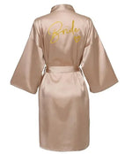 Wedding Party Team Bride Robe Kimono Satin Pajamas Bridesmaid Bathrobe Gold Letter SP089