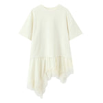 New Women's Lace Patchwork T-Shirt Top Women Lace Trim Hem T Shirt Crew Neck Short Sleeved Loose Fit Casual Solid Color Top MQ08