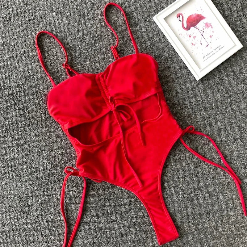 Neon Green Tummy Cut Out Female Swimwear One Piece Swimsuit Women Thong String Monokini High Leg Cut Bathing Suit Swim Bodysuit