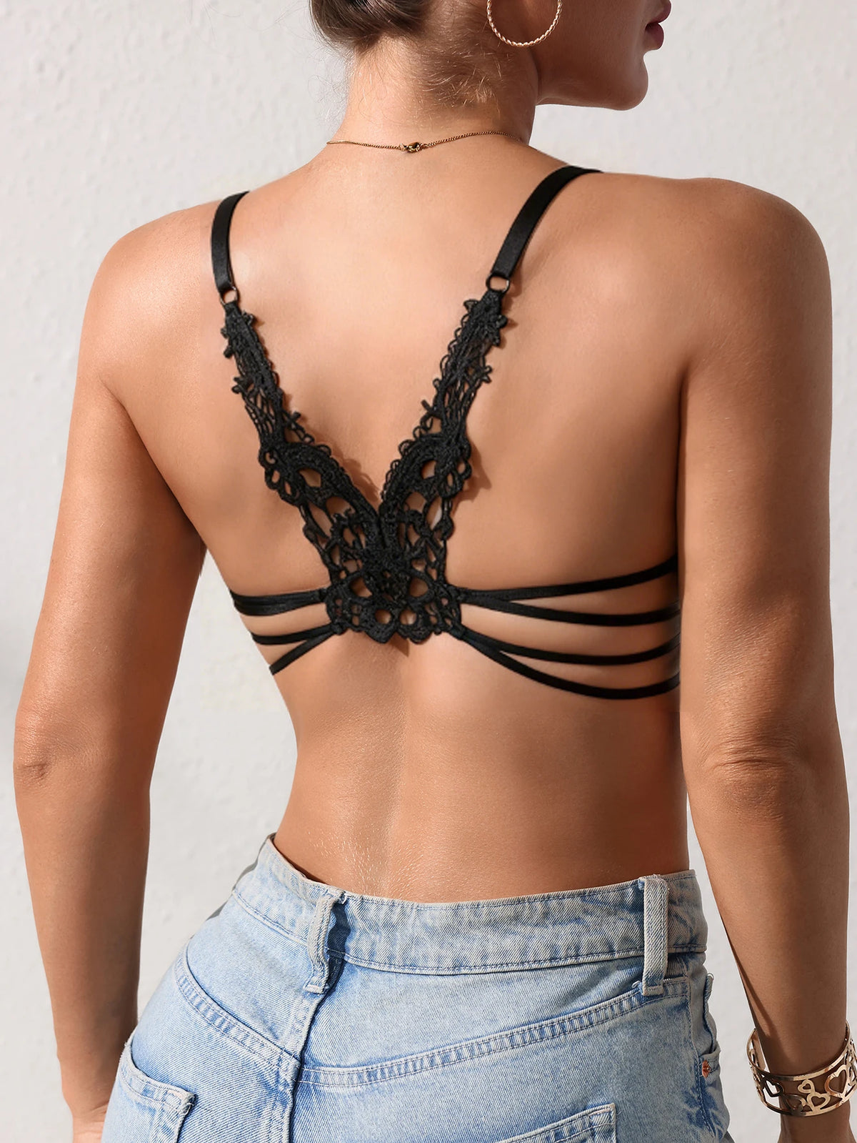 Women's Lace Butterfly Back Beauty Push up Sexy Bras Modern Trend Solid Color Front Buckle Bra for Woman