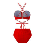 Sexy Red 3D Flower Swimwear Halter Bandeau Bikinis Sets High Wiast Swimsuit 2025 Women Ruched Bathing Suit Bikini Mujer Bather