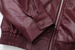 Foridol Wine Red Vintage Faux Leather PU Coat for Women Long Sleeve Turn Down Collar Zipper Autumn Winter Coat Jacket