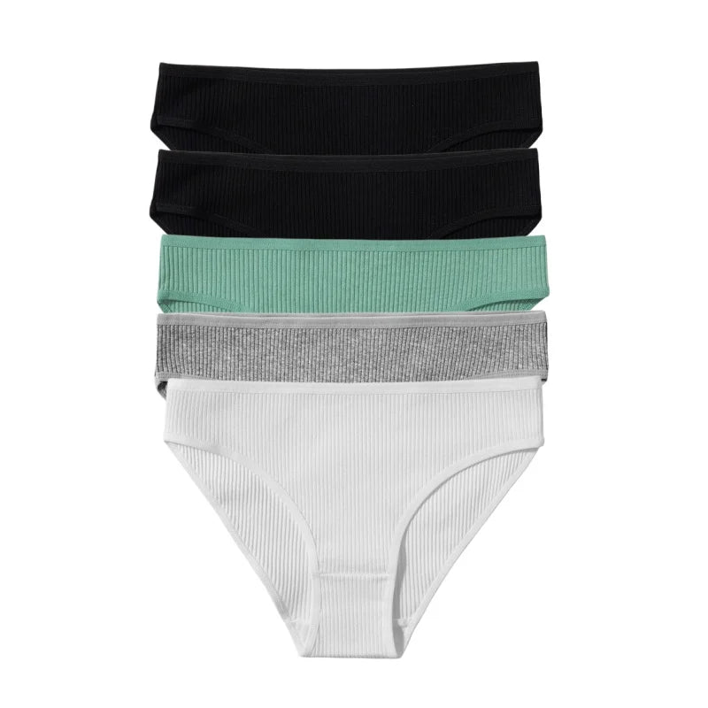 5Pcs/Set Women Cotton Panties Solid Color Low Rise Briefs Female Underpants Comfort Soft Stretch Panty Sexy Lingerie S-XXL
