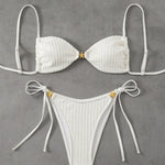 Solid Split Swimsuit Women 2 Piece Triangle Bandage High Cut Thong Bikini Push Up Summer New Sexy Bathing Suit Beachwear