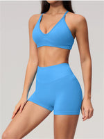 Seamless Yoga Excersize Sets Women Cross Back Sports Bra Tracksuit Workout Clothes High Waist Hip Lifting Shorts Fitness Suits
