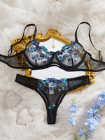 Fairy Bra Set Women Bralette 2-Piece Underwear Sets Floral Embroidery Steel Ring Bra And Panty Set
