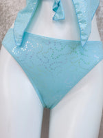 DEKA Women Blue Ruffled Tankini 2-Piece Swimsuit with Starfish Metal Halter Neck Top & High Waist Bottom Children Bathing Suits
