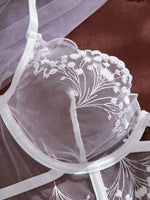 Valentine's Day Ladies Black Forest Wave Lace Sexy Underwear Set Romantic Floral Trim Bustier Nightgown for Women