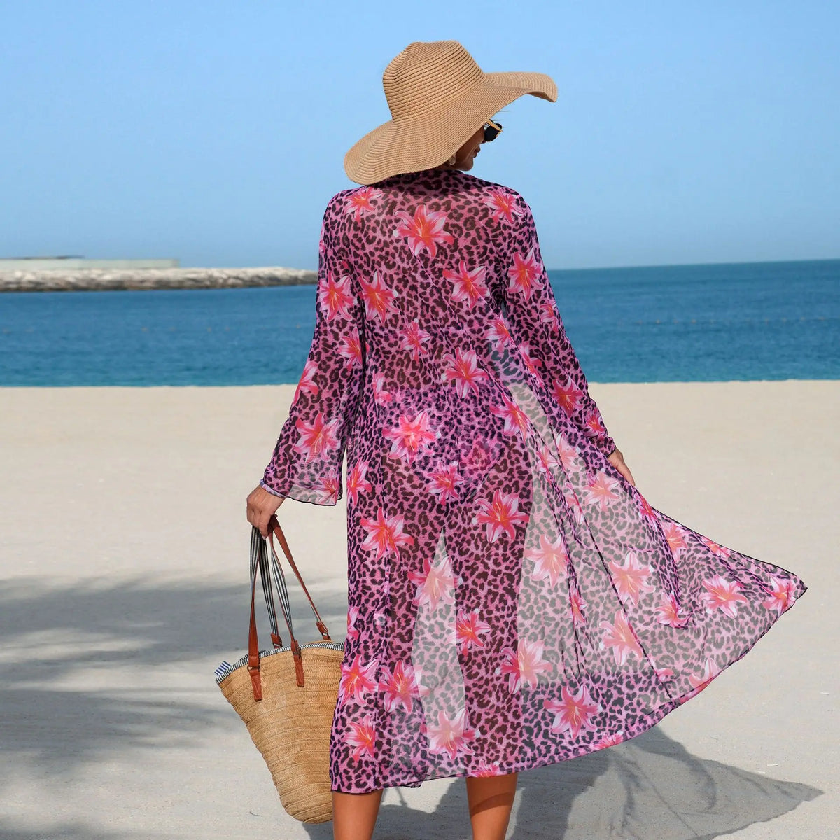 Blue Leopard Print Bikini Set Large Size Women Front Tie Push Up High Waist Swimsuit 2026 Long Sleeve Cover Up 3 Piece Swimsuit