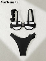 Sexy 3D Flowers Underwired Bikini Women Swimwear Female Swimsuit Two-Pieces Bikini Set Brazilian Bather Bathing Suit Swim V7970