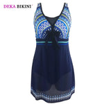 DEKA Vintage Deep V Swimwear Women Plus Size Bikini One Piece Swimsuit with Skirt Female Swim Dress Bather Beach Suit Large Size