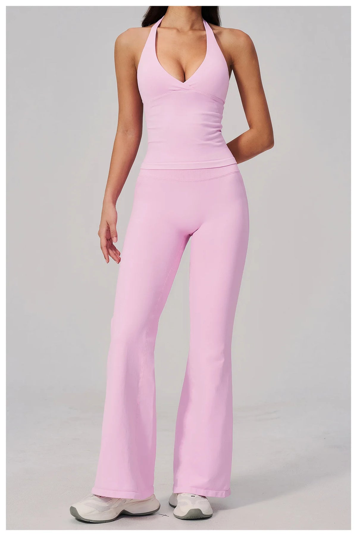 V-neck Yoga Sets Women Seamless Slimming Sports Tank Top High Waist Wide Leg Pants Fitness Suit Outwear Gym Running Tracksuit