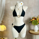 Sexy Black Mesh Long Skirt 3 Piece Bikini Set Women White Metal Ring Linked Push Up Bra Swimsuit Holiday Bathing Suits Swimwear