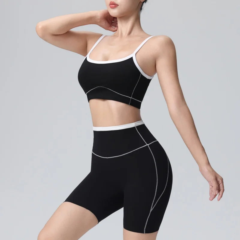 2pcs Women's Quick-drying Sportswear High-Stretch Padded Yoga Bra Butt-Lifting Sport Shorts Breathable Comfortable Yogasuit