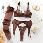 Toucheart Erotic Lingerie Comfortable Mesh Sexy Body Shaping Ultra-thin See-through Sexy Underwear Four-piece Set with Stockings