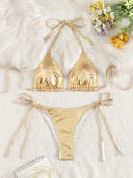 DEKA Triangle Push Up Bikini Metallic Brazilian Swimwear Women Golden Silver Side String Bikini Bathing Suit Beach Wear Biquini