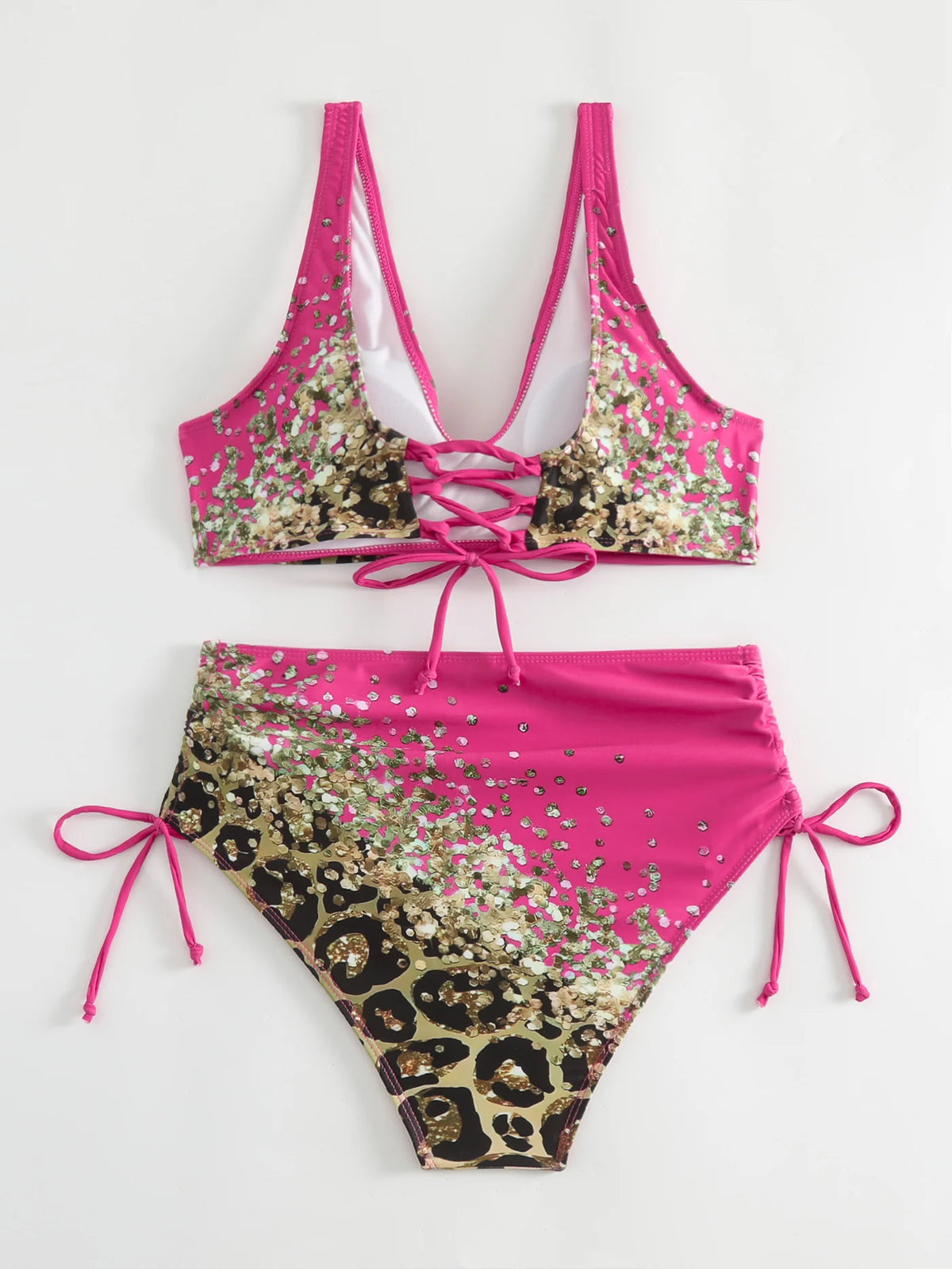 2026 Drawstring V Neck High Waist Bikini Women Printed Swimwear Female Swimsuit Bathers Bathing Swimming Suit Beachwear Summer