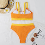 Orange High Waist Bikini 2022 Swimsuits Push Up Swimwear Women Splicing Biquini Beachwear Sexy Ribbed Bathing Suits Female New