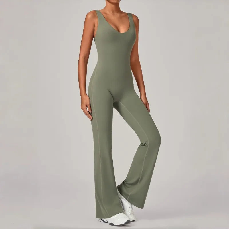 Women's Seamless Yoga Jumpsuits Sports Fitness Sleeveless Hip-lifting Flared One-piece Workout Gym Training Slim Fit Bodysuits